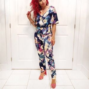 Floral satin jumpsuit